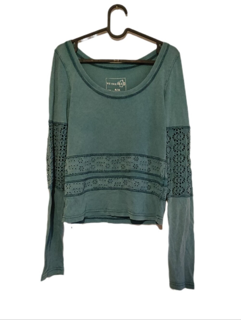 Free People Long Sleeve Eyelet Floral Design Blue